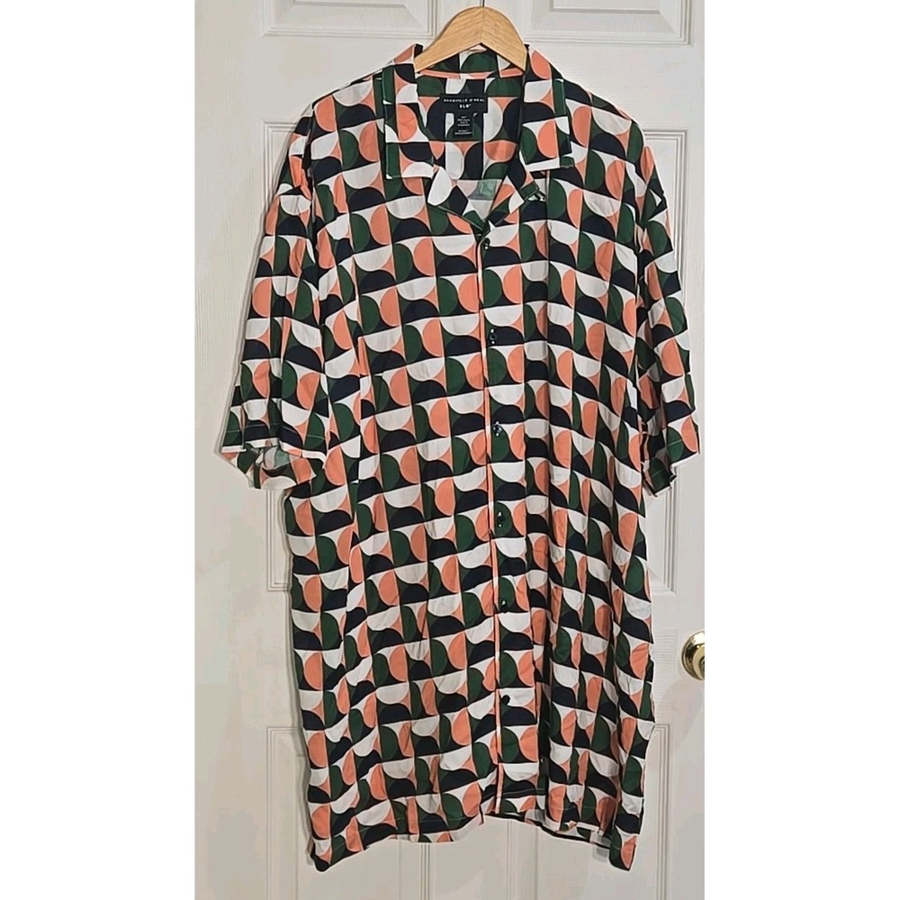 Shaquille O'Neal Shirt 3XL TALL Geometric Orange Green White Button Down NEW
